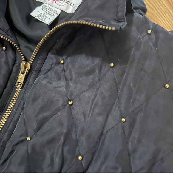 Vintage medium silk nylon whimsy princess goth black jacket pockets gold pearls - Picture 3 of 8